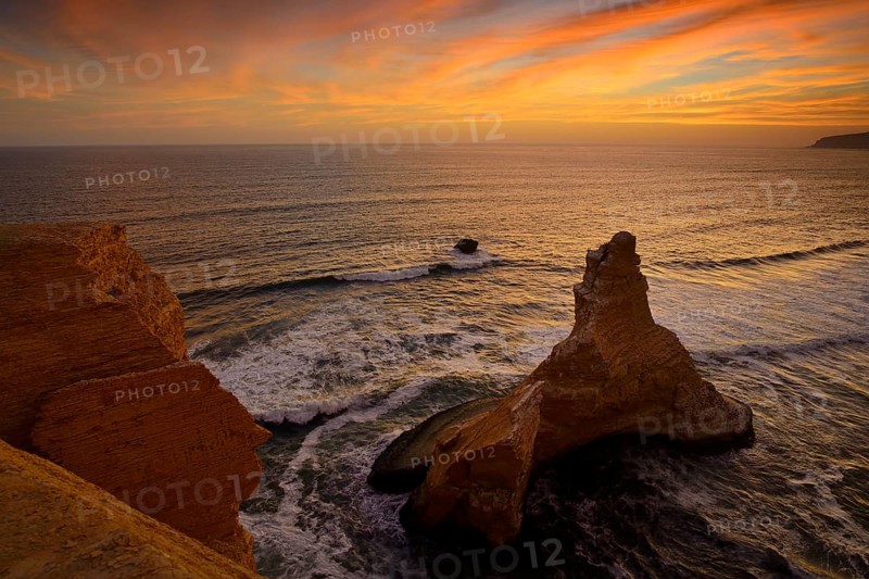 Evening mood over the rock Catedral at Playa Supay