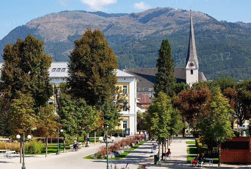 Spa gardens with the parish church of St