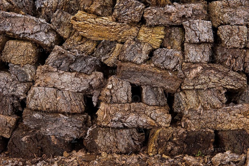 Peat sods stacked up in a bog