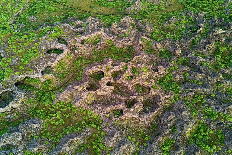 Aerial view of the lava field Dimmuborgir