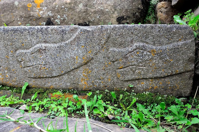 Snake representation on a step in the ruins of Chavin de Huantar