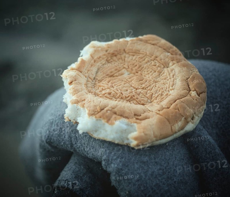 Bread from food distribution for refugees in camp Idomeni