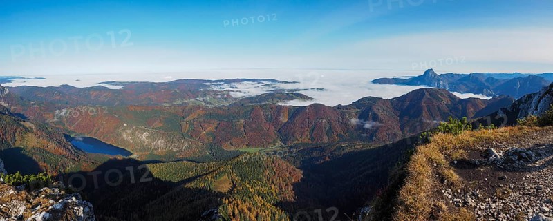Hoellengebirge with Traunstein and autumnally coloured forests