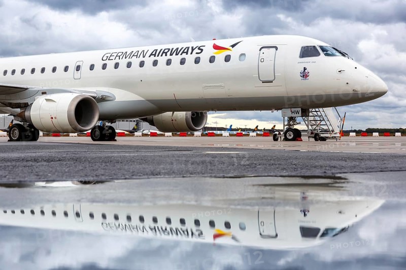 An Embraer 190 of German Airways with the registration number D-AJHW at Cologne Bonn Airport