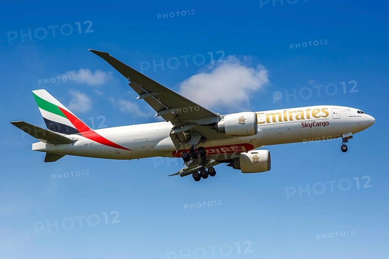 A Boeing 777F aircraft of Emirates SkyCargo with registration mark A6-EFL at Frankfurt Airport