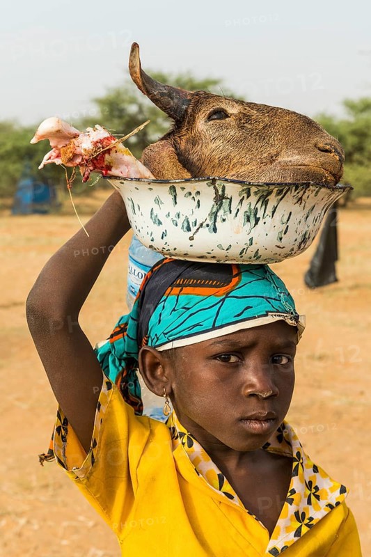Young boy with goat hat in a pot