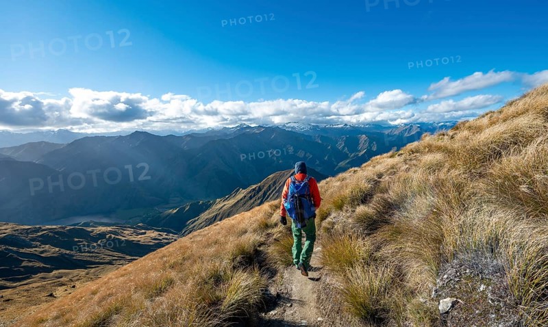 Hiker on the hiking trail to Ben Lomond