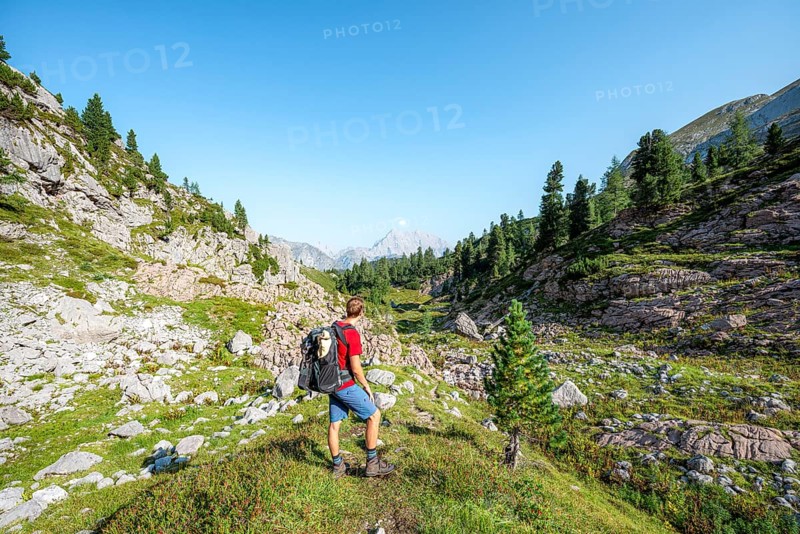 Hiker looks into the distance