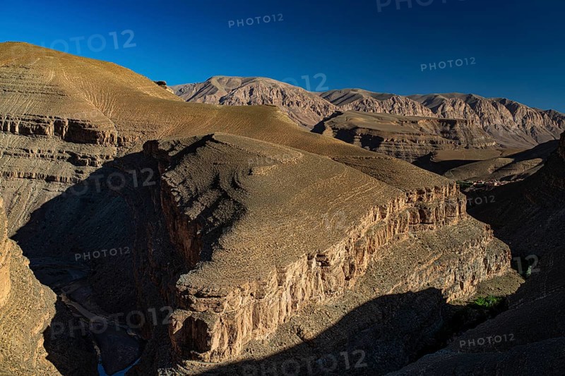 View of canon-like erosion landscapes in the upper Dade Valley near Msemrir
