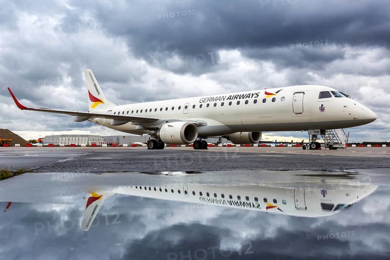 An Embraer 190 of German Airways with the registration number D-AJHW at Cologne Bonn Airport