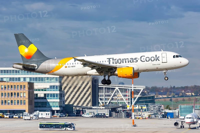 An Airbus A320 of Thomas Cook Airlines Balearics with the registration EC-MVH at Stuttgart Airport