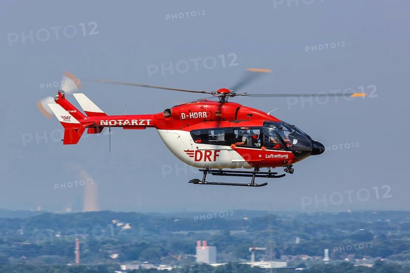 An Airbus Helicopter EC145 helicopter of the DRF Luftrettung with the registration number D-HDRR at Dortmund Airport