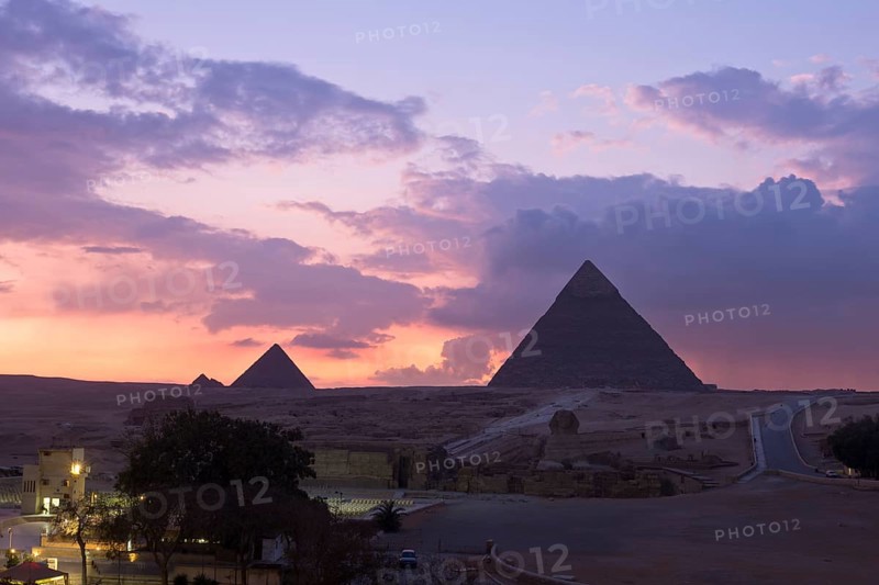The pyramids of Khafre and Menkaure at sunset