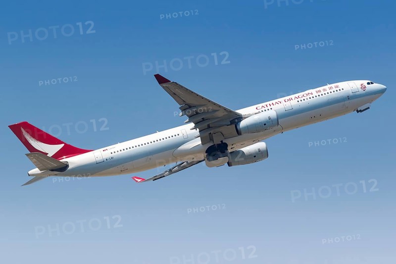 A Cathay Dragon Airbus A330-300 aircraft with registration mark B-LBI at Hong Kong Airport