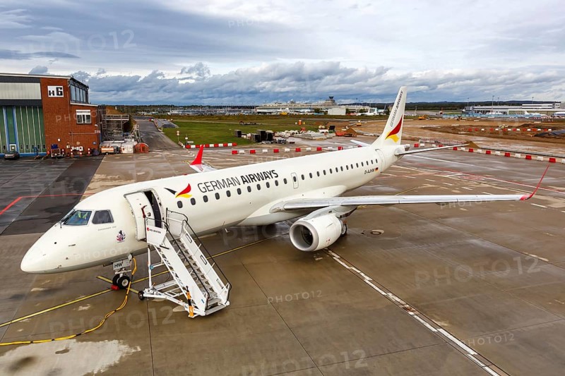 An Embraer 190 of German Airways with the registration number D-AJHW at Cologne Bonn Airport