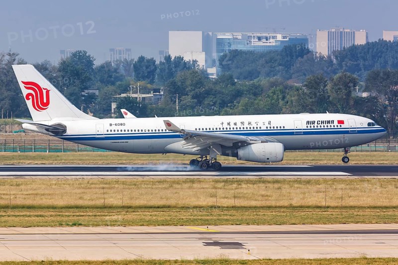 An Air China A330-200 aircraft with registration number B-6080 at Beijing Airport