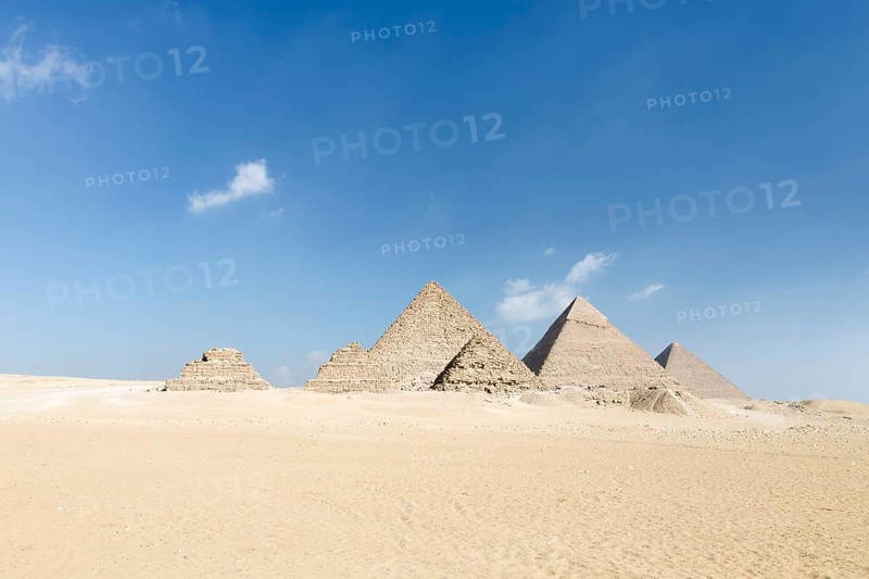 The three main pyramids with the three queen's pyramids in the foreground