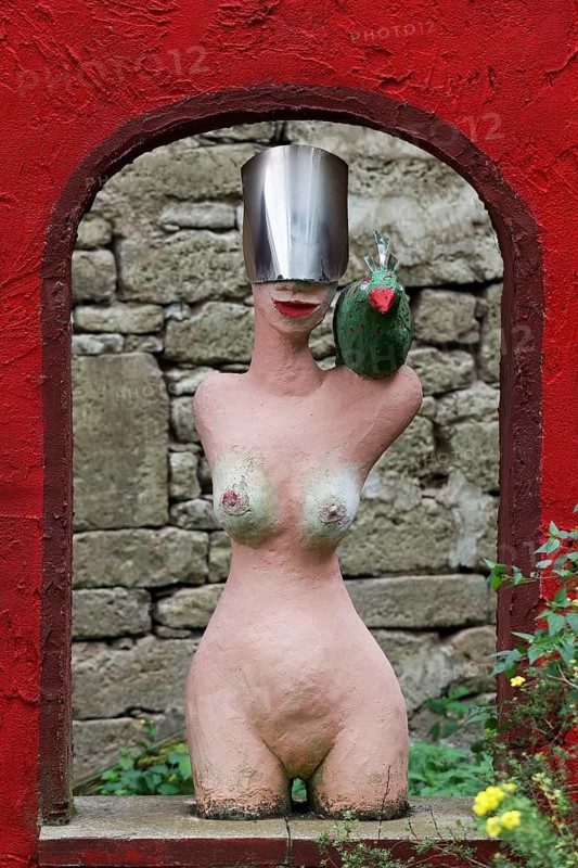 Naked Amazon with helmet and bird