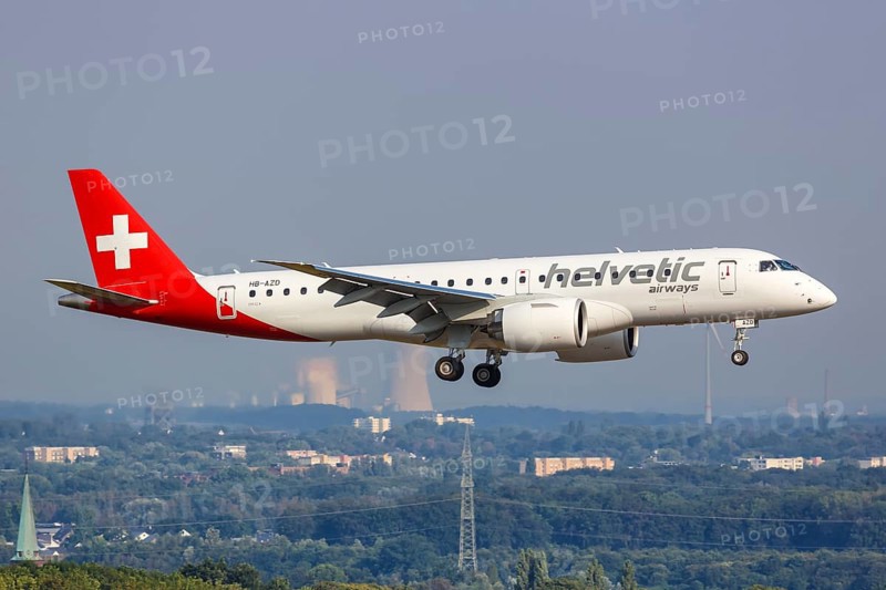 An Embraer 190 E2 aircraft of Helvetic Airways with registration number HB-AZD at Dortmund Airport