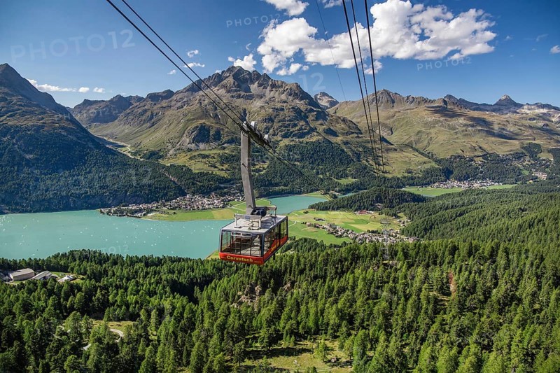 Cable car to Piz Corvatsch with Lake Silvaplana