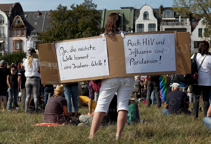 Demo against corona rules on the Rhine meadows