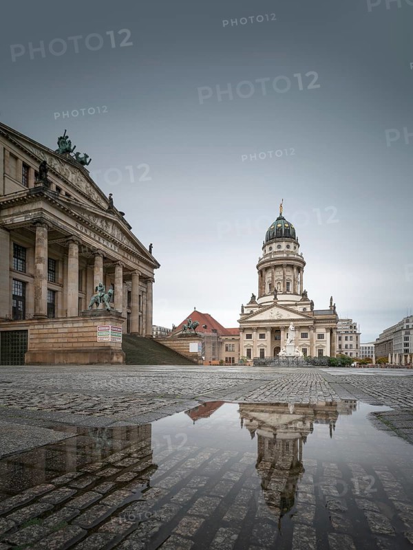 The Gendarmenmarkt with the French Cathedral and the concert hall in Berlin Mitte