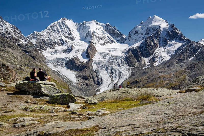 Viewpoint on Fuorcla Surlej with Piz Bernina and Piz Roseg