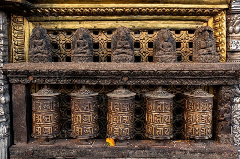 Buddhist prayer wheels at Swayambhunath Stupa