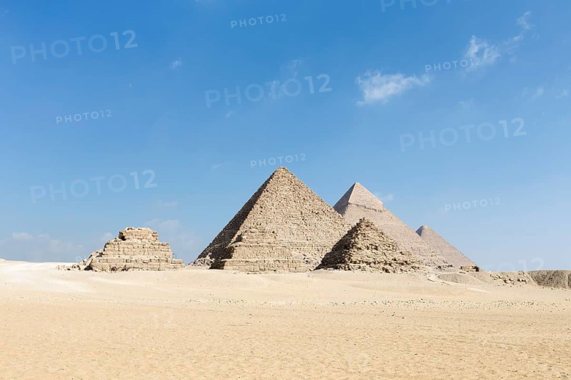 The three main pyramids with the three queen's pyramids in the foreground