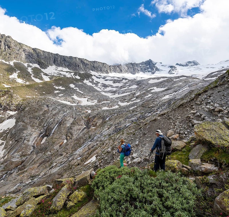 Hiker on marked hiking trail