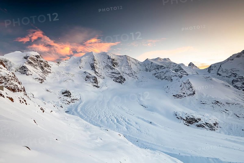 Winter mountain panorama on the Diavolezza in the evening