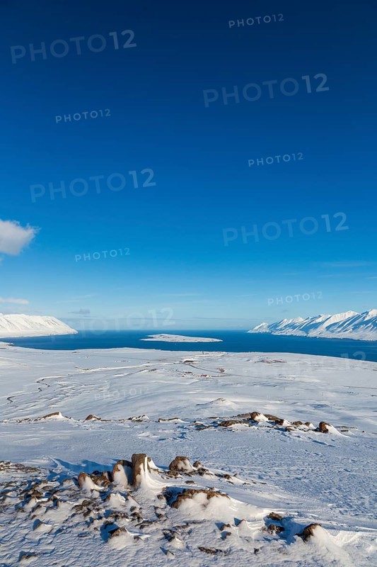 Akureyrifjord in winter with snowy mountains