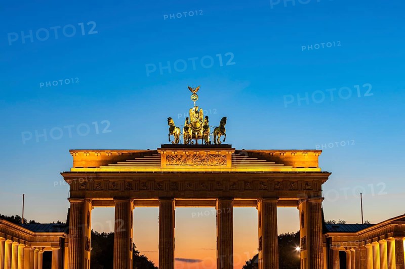 Brandenburg Gate with sculpture of the Quadriga in the evening light