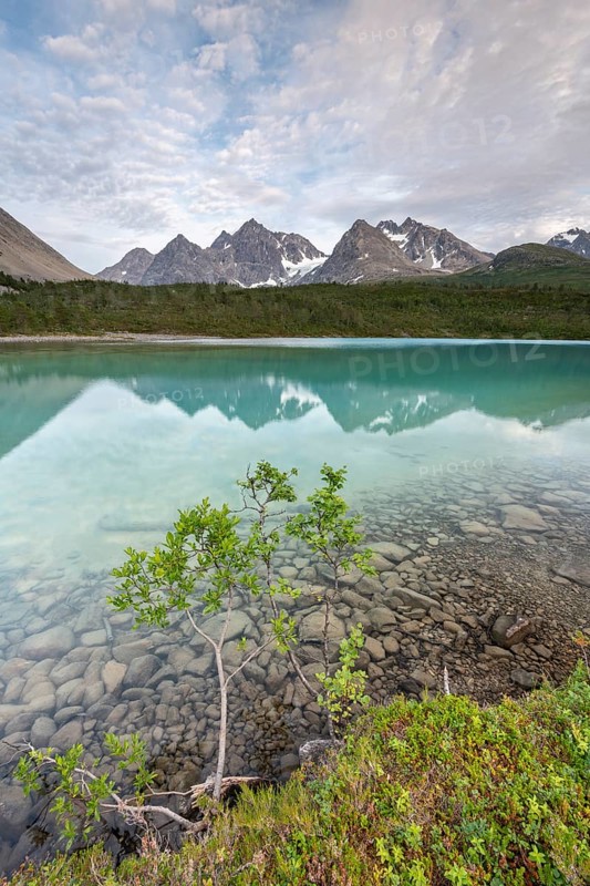 Lake Aspevatnet with mountains of the Lyngen Alps