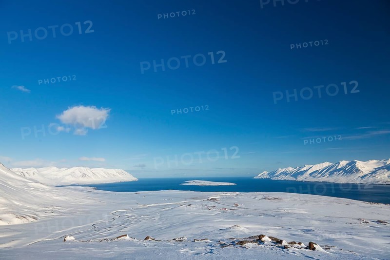 Akureyrifjord in winter with snowy mountains