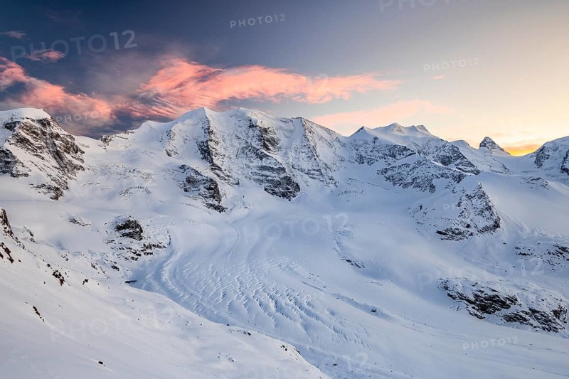 Winter mountain panorama on the Diavolezza in the evening
