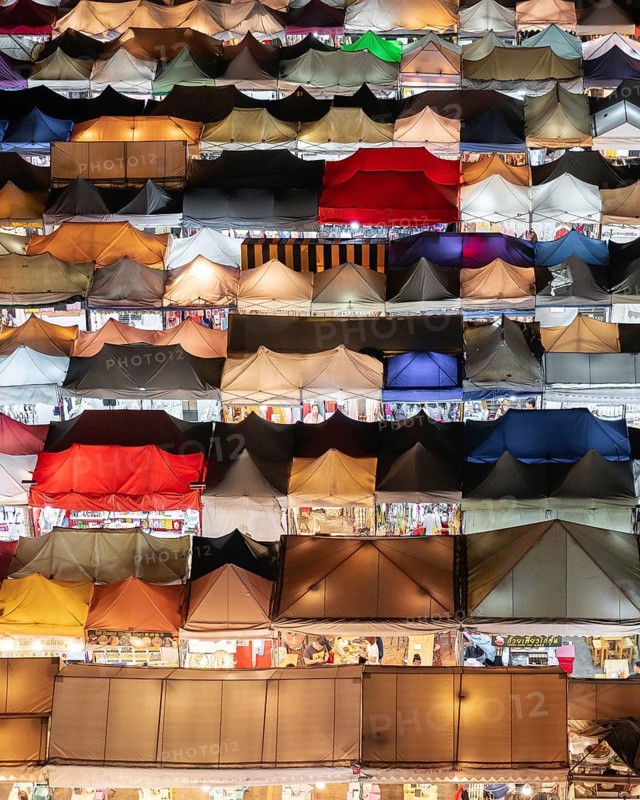 Colourful tent roofs from a night market in Bangkok