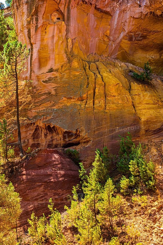 Washed out cliffs in the natural park of the ochre rocks in Roussillon
