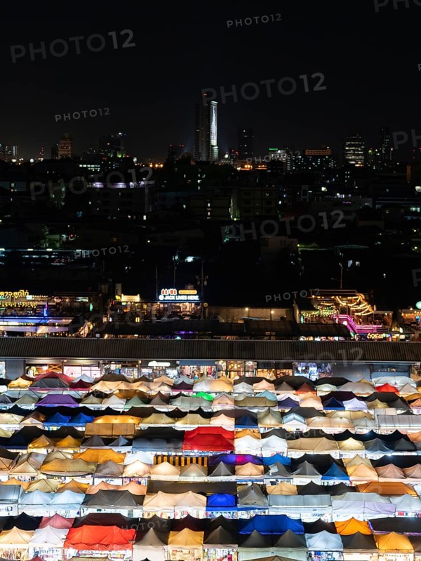 Colourful tent roofs from a night market in Bangkok