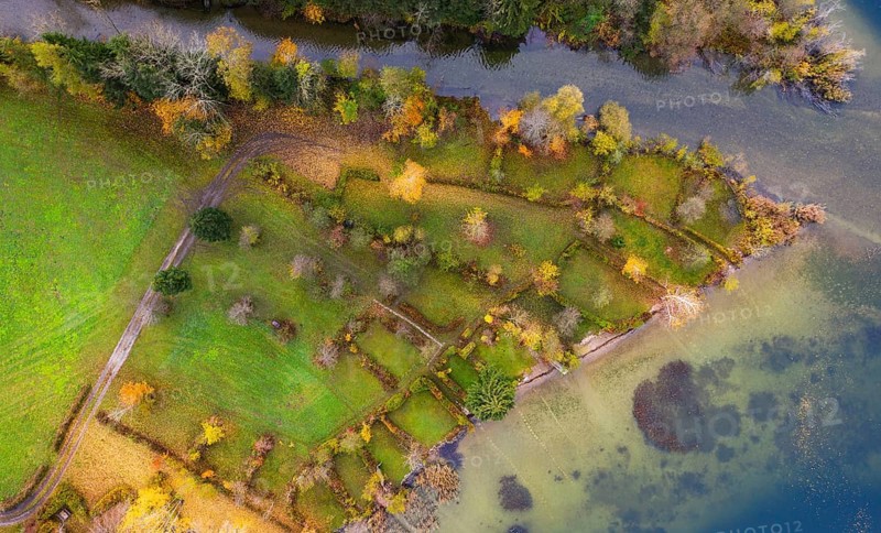 Shore of Mondsee with bathing place plots