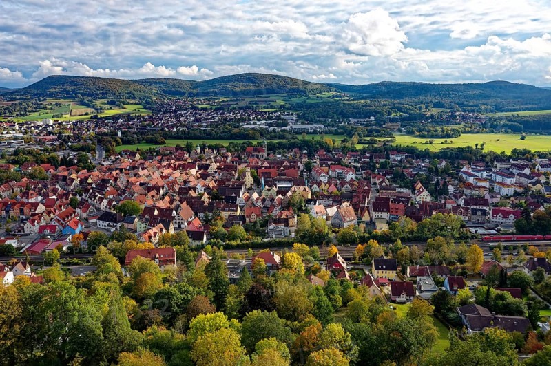 View in autumn from Michelsberg over Hersbruck