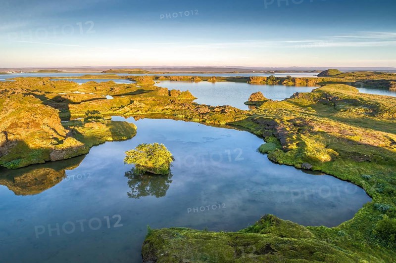 Aerial view of lava formations at Kalfastroend