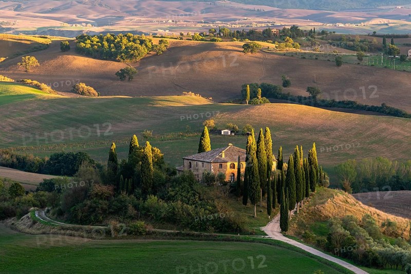 Country estate Podere Belvedere at sunset