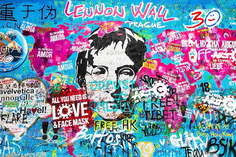 Graffiti on the John Lennon Wall during the Corona Pandemic