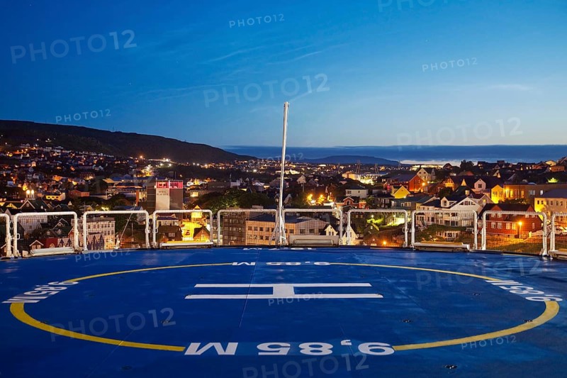 View from the helipad of the ferry Norroena to the capital in the evening