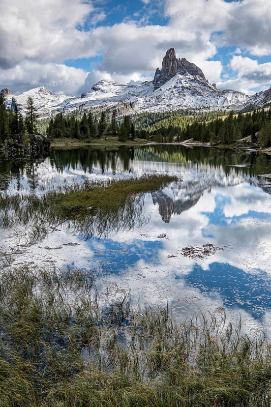 Monte Pelmo reflected in the mountain lake Lago Federa