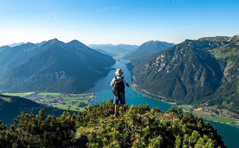 Hiker looks into the distance