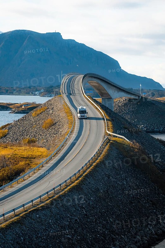 Campervan on the island connecting road Atlantic Ocean Road