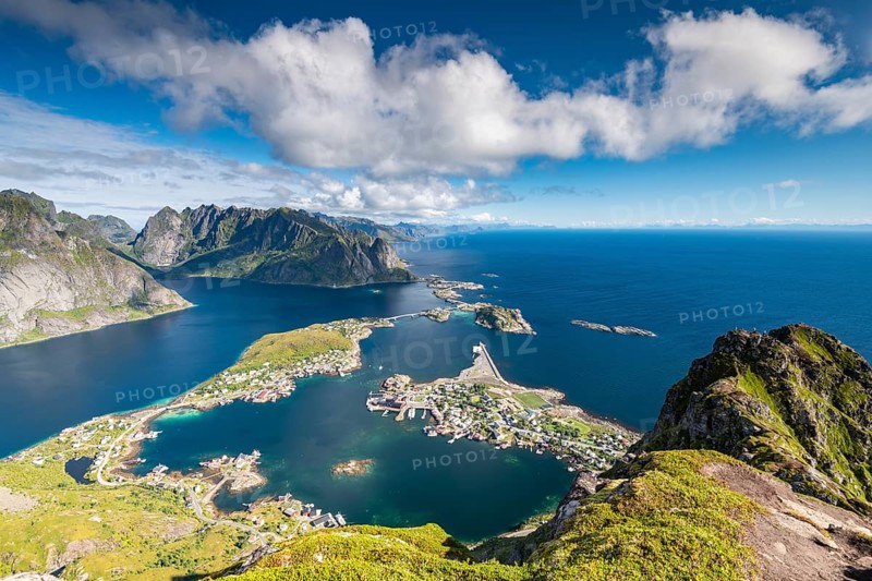 View from the mountain Reinebringen to fishing village Reine