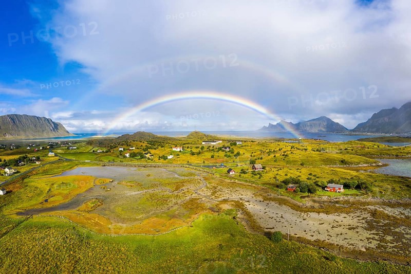 Double rainbow over landscape of the Lofoten